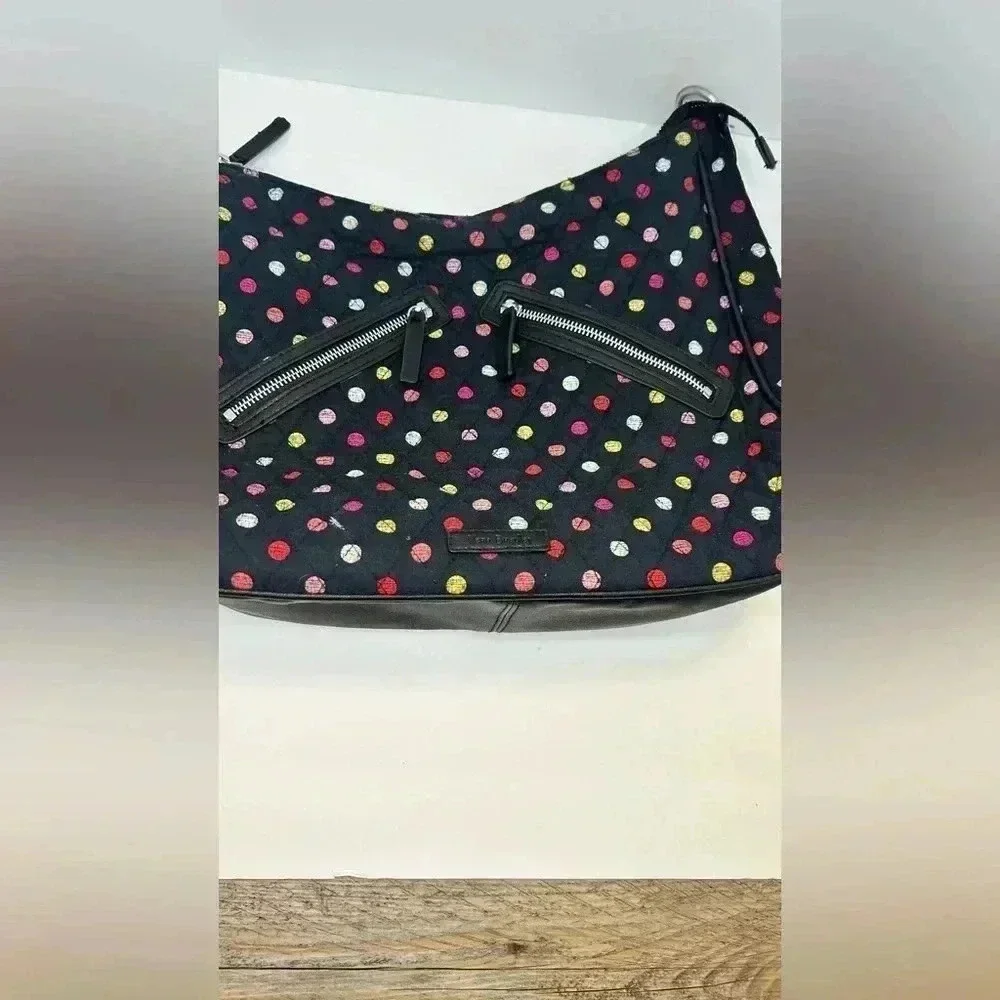 Vera Bradley Vivian Hobo bag in black and red dots cotton print